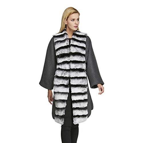 fur story Women's Rex Rabbit Fur Coat with Flare Sleeve Long Cashmere Jacket for Winter 18124