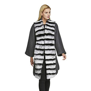 fur story Women's Rex Rabbit Fur Coat with Flare Sleeve Long Cashmere Jacket for Winter 18124
