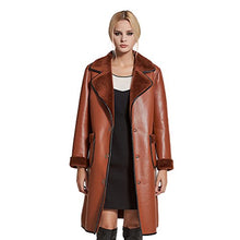 Load image into Gallery viewer, Fur Story Women&#39;s Synthetic Leather Long Coat with Real Lamb Fur Double Faced Fur Full Sleeve Turn Down Collar