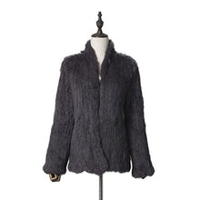 Load image into Gallery viewer, fur story Women&#39;s Knitted Fur Coat with Real Rabbit Fur Thick Warm Coat Full Sleeve V Neck