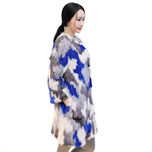 Fur Story Women's Knitted Long Fur Coat with Real Mink Fur Thick Warm Coat O Neck