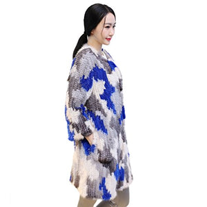 Fur Story Women's Knitted Long Fur Coat with Real Mink Fur Thick Warm Coat O Neck
