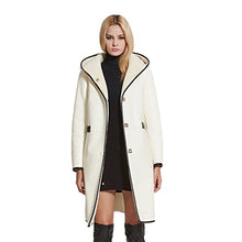 Load image into Gallery viewer, Fur Story Women&#39;s Synthetic Leather Long Coat with Real Lamb Fur Hoodie Double Faced Fur Full Sleeve O Neck