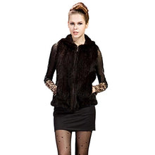 Load image into Gallery viewer, fur story Women&#39;s Knitted Real Mink Fur Vest with Fur Hood Warm Waistcoat Sleeveless V Neck