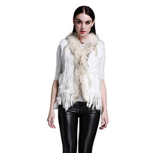 Load image into Gallery viewer, fur story Women's Real Rabbit Fur Vest with Raccoon Fur Collor Solid Color Winter Warm Fur Vest