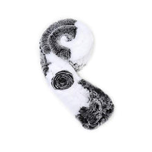 Load image into Gallery viewer, Fur Story Women&#39;s Rex Rabbit Fur Scarf Ladies Winter Warm Knitted Flowers Crochet Fashion Scarf Scarves for Women Men(FS19503A-Gray White)