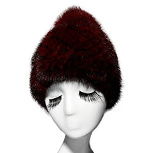Load image into Gallery viewer, Fur Story Women&#39;s Knitted Real Mink Fur Beanie Hat with Fox Fur Pom Pom Skullies Hat