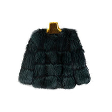 Load image into Gallery viewer, Fur Story Women&#39;s Fur Coat with Real Silver Fox Fur Thick Warm Coat Nine Points Sleeve O Neck