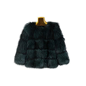Fur Story Women's Fur Coat with Real Silver Fox Fur Thick Warm Coat Nine Points Sleeve O Neck