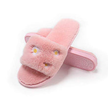 Load image into Gallery viewer, Fur Story FS20S08 Women&#39;s Furry Slippers Memory Foam Fur Slippers Daisy Open Toe House Slippers