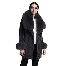 Load image into Gallery viewer, fur story Women&#39;s Long Real Lamb Fur Coat with Fox Fur Collar Thick Warm Coat Full Sleeve