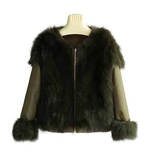 Fur Story Women's Real Fox Fur Parka Cotton-Padded Double Wear Warm Coat Full Sleeve O Neck