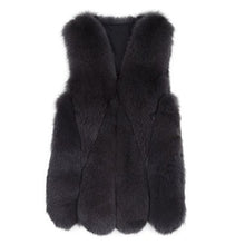 Load image into Gallery viewer, fur story Women&#39;s Fur Vest with Real Fox Fur Thick Warm Vest Sleeveless V Neck