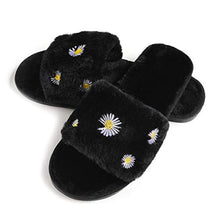 Load image into Gallery viewer, Women&#39;s Furry Slippers Fluffy Fur Slippers Daisy Open Toe House Slippers(Black,7.5-8)