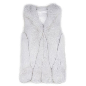 fur story Women's Fur Vest with Real Fox Fur Thick Warm Vest Sleeveless V Neck