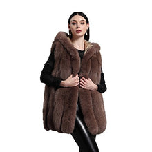 Load image into Gallery viewer, fur story Women&#39;s Long Real Fox Fur Vest with Hood Thick Warm Vest Sleeveless O Neck Length 85CM