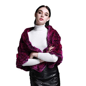 Fur Story Women's Fur Wrap with Rabbit Fur Shawl Cape for Winter