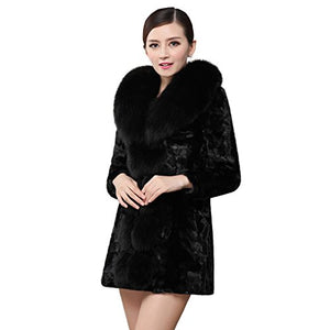 fur story Women's Real Mink Fur Coat with Fox Fur Collar and Placket Thick Warm Coat Full Sleeve