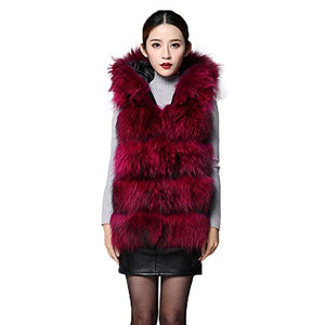 fur story 152113 Women's Real Raccoon Fur Vest with Hoodie