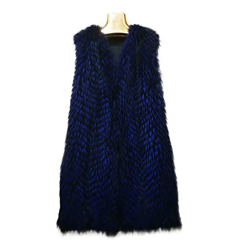 fur story Women's Long Fur Vest with Real Fox Fur Thick Warm Vest Sleeveless V Neck