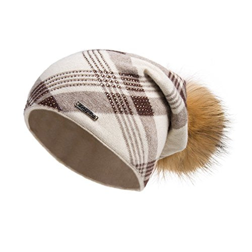 Pilipala Women's Slouchy Beanie Hat with Fur Pompom Warm Winter Hat