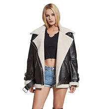 Load image into Gallery viewer, Fur Story Women&#39;s Synthetic Leather Jacket with Real Lamb Fur Double Faced Fur Coat Full Sleeve