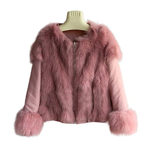 Fur Story Women's Real Fox Fur Parka Cotton-Padded Double Wear Warm Coat Full Sleeve O Neck