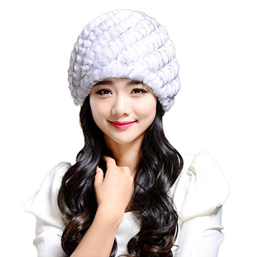 Women's Rabbit Fur Hat Furry Knit Beanie Hat Warm Winter Hat Ski Skull Cap
