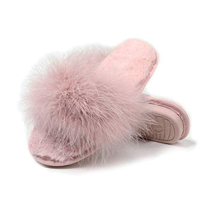 Fur Story FS19S12 Women's Furry Fur Slippers Memory Foam House Slippers Cozy Open Toe House Shoes