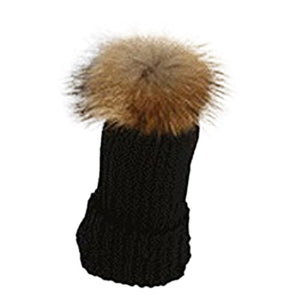 Fur Story Unisex Beanie Outdoor Cap Real Raccoon Fur Pom Pom Hats
