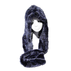 Fur Story 15670 Women's Knitted Real Rabbit Fur Beanie Hat with Fur Hat Scarf