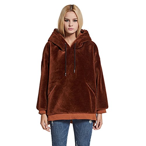 Fur Story Women's Real Lamb Fur Coat with Hood Thick Warm Pullover Full Sleeve O Neck