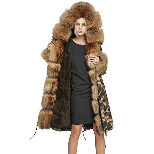 fur story Women's Parka Jacket with Real Fur Thick Winter Fur Coat Detachable Fur Lining 18113
