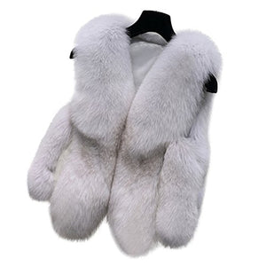 Fur Story Women's Fur Vest with Real Fox Fur Thick Warm Vest Sleeveless V Neck
