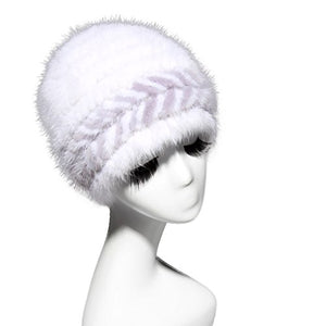Fur Story 15667 Women's Knitted Real Mink Fur Beanie Hat Skull Cap