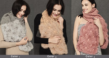 Load image into Gallery viewer, Real Knitted REX Rabbit Fur Scarf Beautiful Long Wrap Cape Shawl Neck Warmer Patches Color Top Quality FS15505