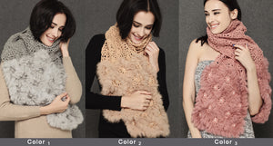 Real Knitted REX Rabbit Fur Scarf Beautiful Long Wrap Cape Shawl Neck Warmer Patches Color Top Quality FS15505