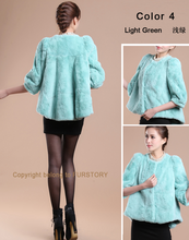 Load image into Gallery viewer, Women&#39;s Natural Rex Rabbit Fur Coat with Big Skirt Hem Half Sleeve