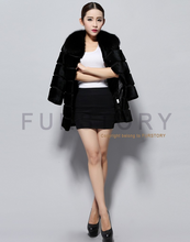 Load image into Gallery viewer, Natural Rabbit Fur Coat Full Pelt Luxury Fox Fur Collar Women Overcoat Winter Outwear