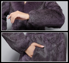Load image into Gallery viewer, Natural Rabbit Fur Coat Fox Fur Collar Super Slim Waist Women Jacket Winter Overcoat