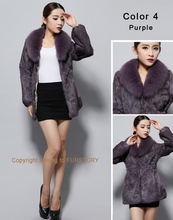 Load image into Gallery viewer, Natural Rabbit Fur Coat Fox Fur Collar Super Slim Waist Women Jacket Winter Overcoat