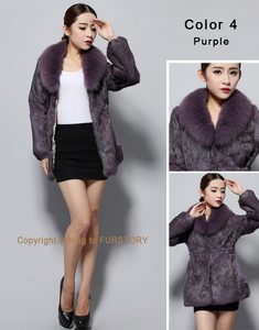Natural Rabbit Fur Coat Fox Fur Collar Super Slim Waist Women Jacket Winter Overcoat
