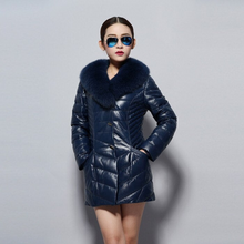 Load image into Gallery viewer, Genuine Leather Coat Female Single Breasted Ladies&#39; Full Pelt Real Fox Fur Collar Women&#39;s Down Coat 14157