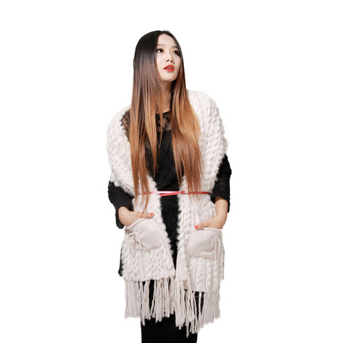 Knitted Natural Rabbit Fur Vest Double Wear Design Spring Autumn Tunic Waistcoat