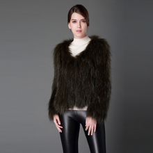 Load image into Gallery viewer, Knitted Natural Raccoon Fur Coat Winter Jacket Overcoat Long Sleeve