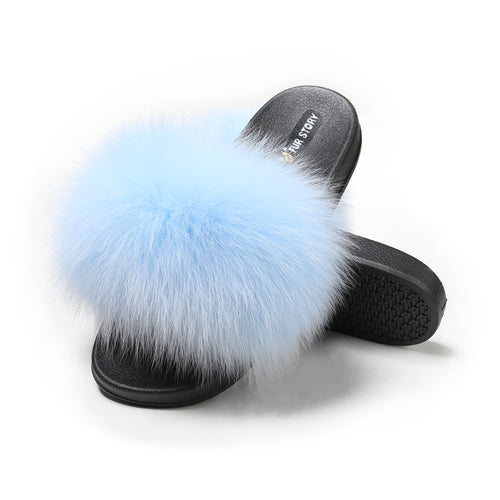 Women's Real Fox Fur Slides Summer Slippers Sandals Indoor Outdoor Furry  Shoes
