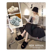 Load image into Gallery viewer, Womens Open Toe Slipper with Cozy Lining， Faux Rabbit Fur Sandals 22S04