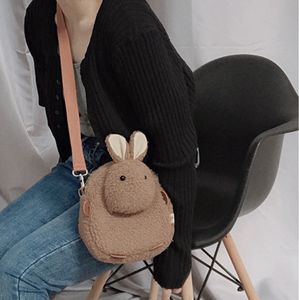 Plush Rabbit Bunny Fluffy Toy Crossbody Shoulder Bag Satchel with Rope 22411