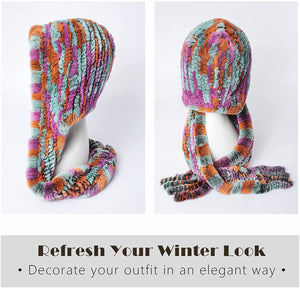 Fur Hooded Scarf Hat Scarves Hood Scarf Beanie For Women Head Neck Warmer Winter With Rabbit Fur