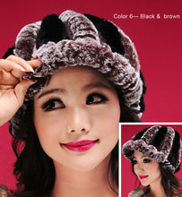 Load image into Gallery viewer, Women&#39;s Hats Winter Real Rex Rabbit Fur Hat Wool Visor Ski Hat Cap 13615